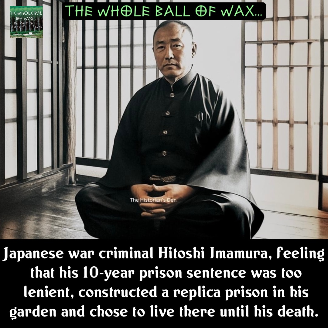 Double tap to edit Japanese war criminal Hitoshi Imamura, feeling that his 10-year prison sentence was too lenient, constructed a replica prison in his garden and chose to live there until his death.