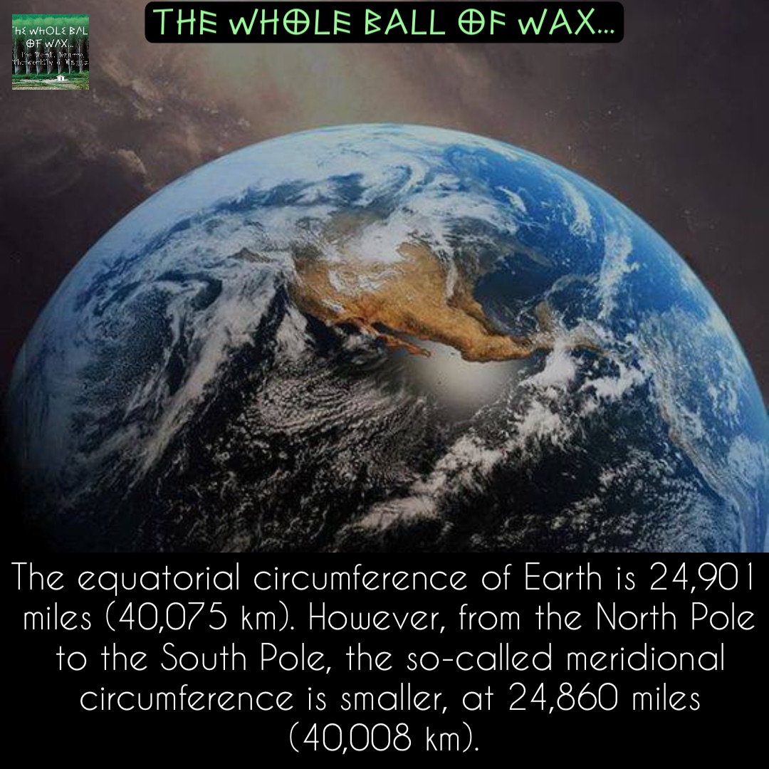 Double tap to edit The equatorial circumference of Earth is 24,901 miles (40,075 km). However, from the North Pole to the South Pole, the so-called meridional circumference is smaller, at 24,860 miles (40,008 km).