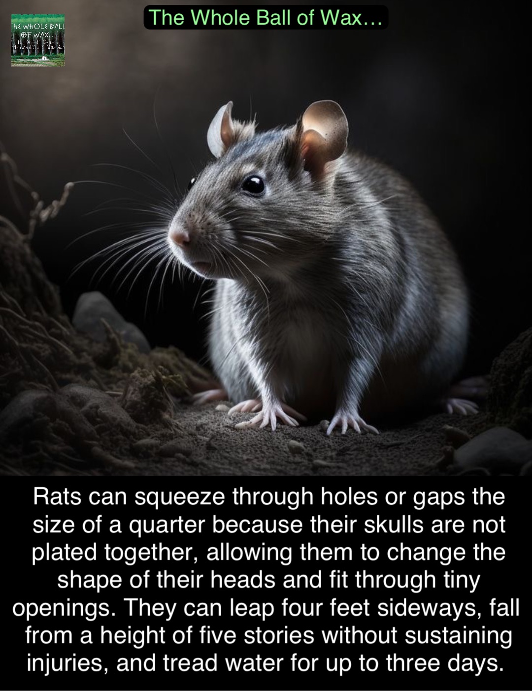 Double tap to edit Rats can squeeze through holes or gaps the size of a quarter because their skulls are not plated together, allowing them to change the shape of their heads and fit through tiny openings. They can leap four feet sideways, fall from a height of five stories without sustaining injuries, and tread water for up to three days.