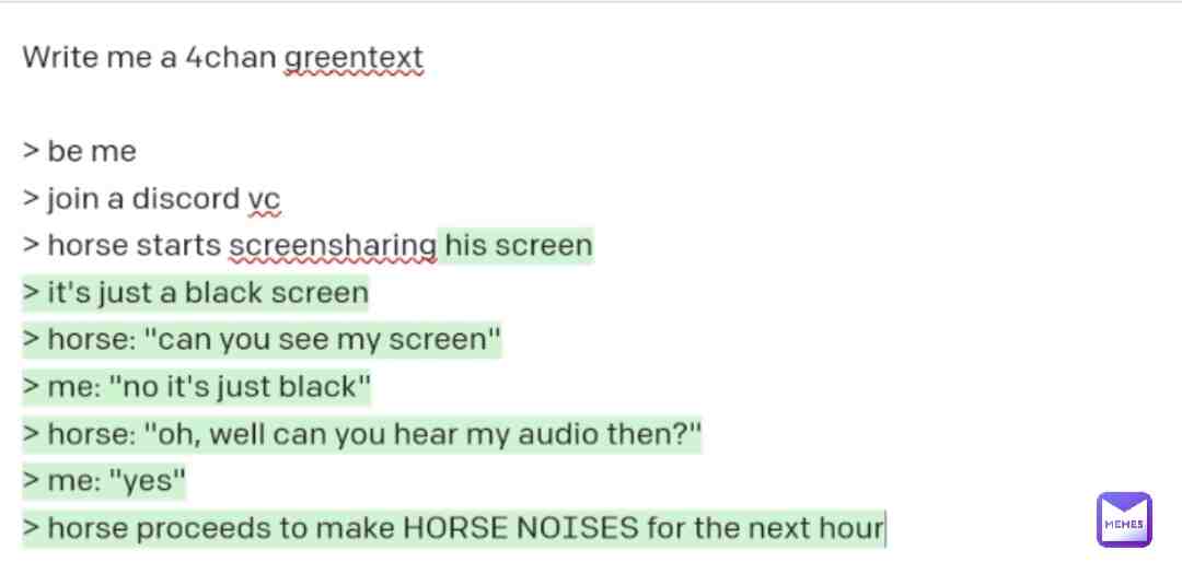 horse (source is yahiamice greentext video)