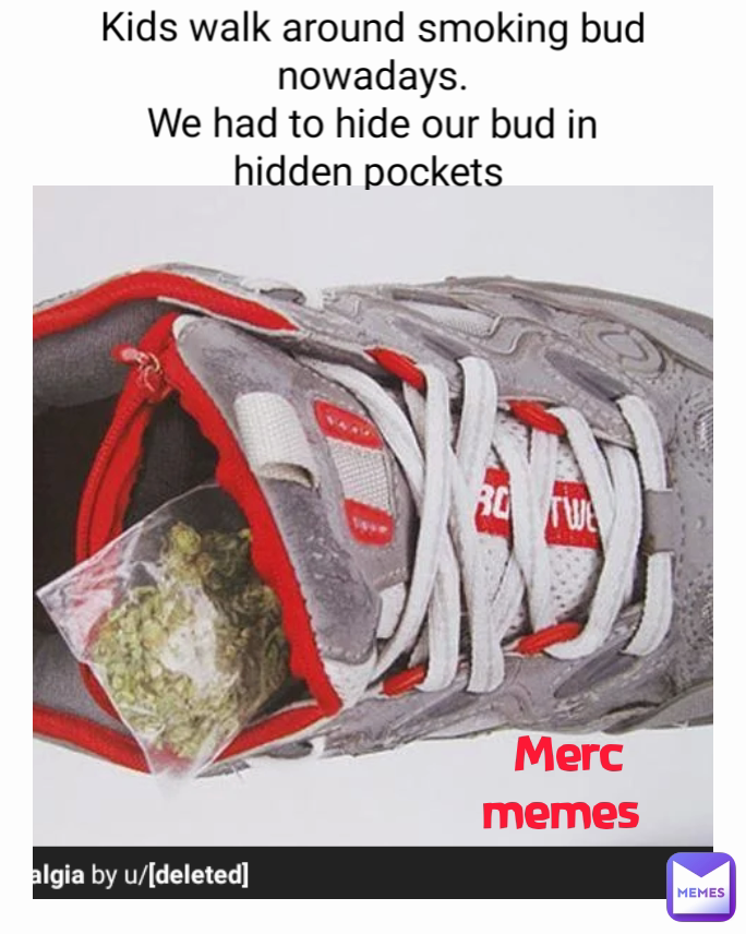Kids walk around smoking bud nowadays.
We had to hide our bud in hidden pockets  Merc memes 