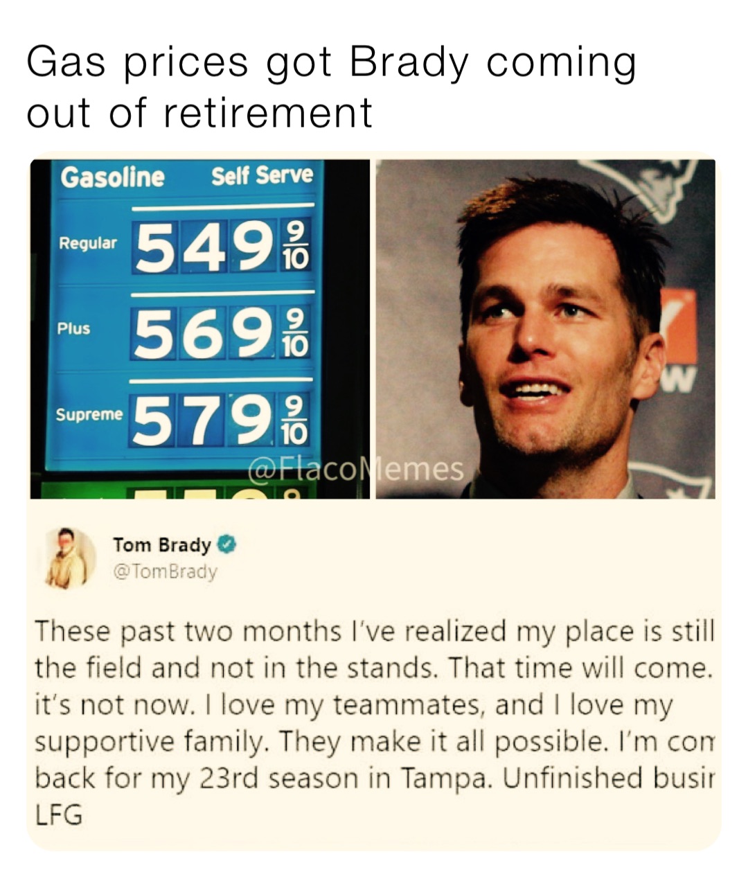#gasprices so high, making #tombrady go back to the #nfl