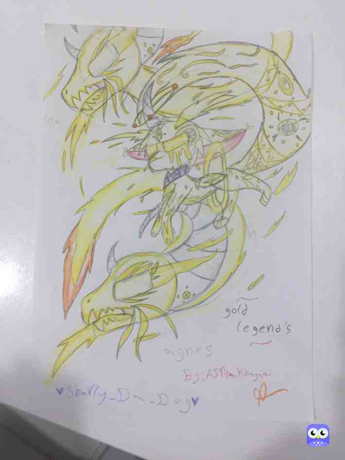 alright! meet my new characters: that gold engel dog names jaoyi (yes, jaoyi, cuz i’m sucks at putting names) is a female dog, and the gold dragon at the top named Leo (finally, a normal names) and the bottom one is a female dragon named Agnes, ik that there is many gold colors in here, but nvm i proud what i made :D #drawing #art #artist