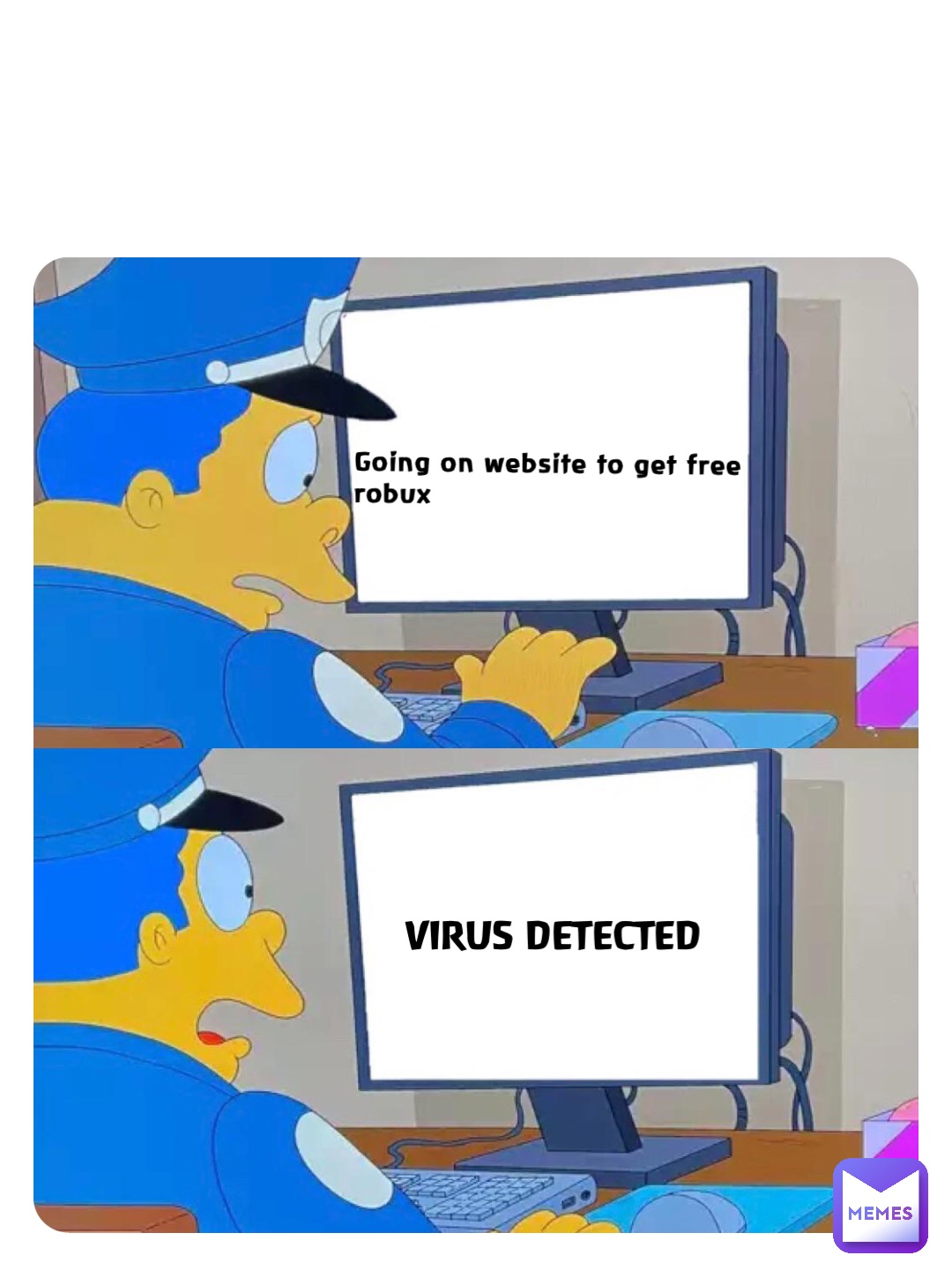 Going on website to get free robux VIRUS DETECTED