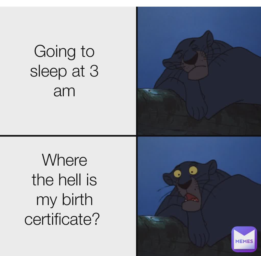 Going to sleep at 3 am Where the hell is my birth certificate? 
