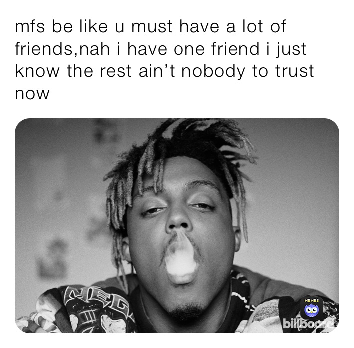 mfs be like u must have a lot of friends,nah i have one friend i just know the rest ain’t nobody to trust now