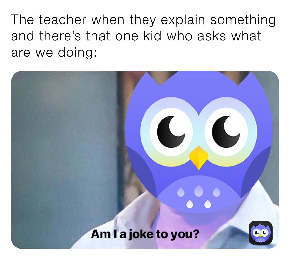 The teacher when they explain something and there’s that one kid who asks what are we doing: