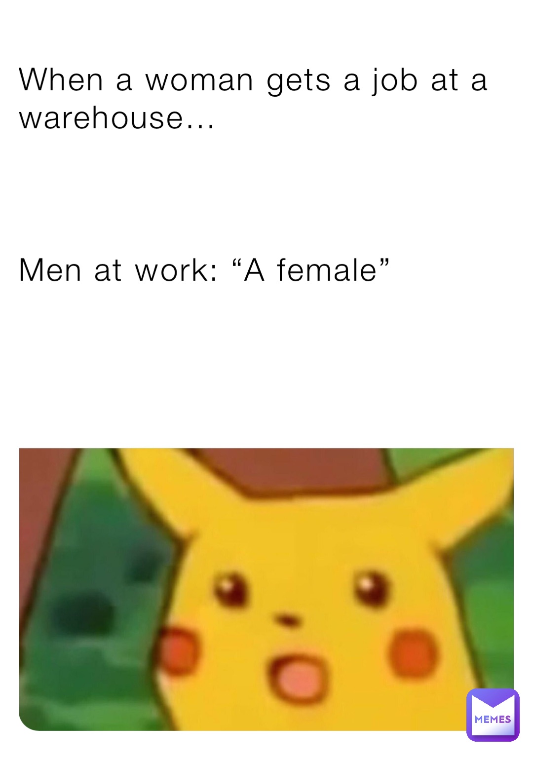 When a woman gets a job at a warehouse…



Men at work: “A female”