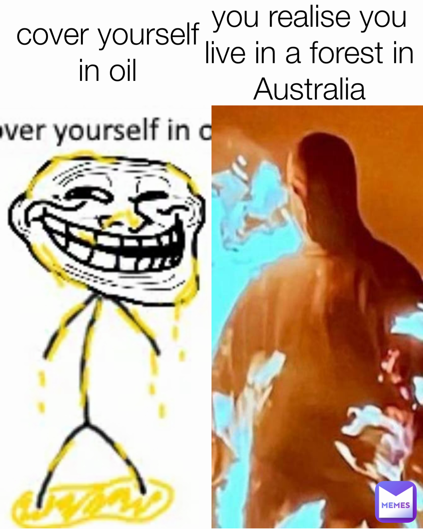 you realise you live in a forest in Australia cover yourself in oil