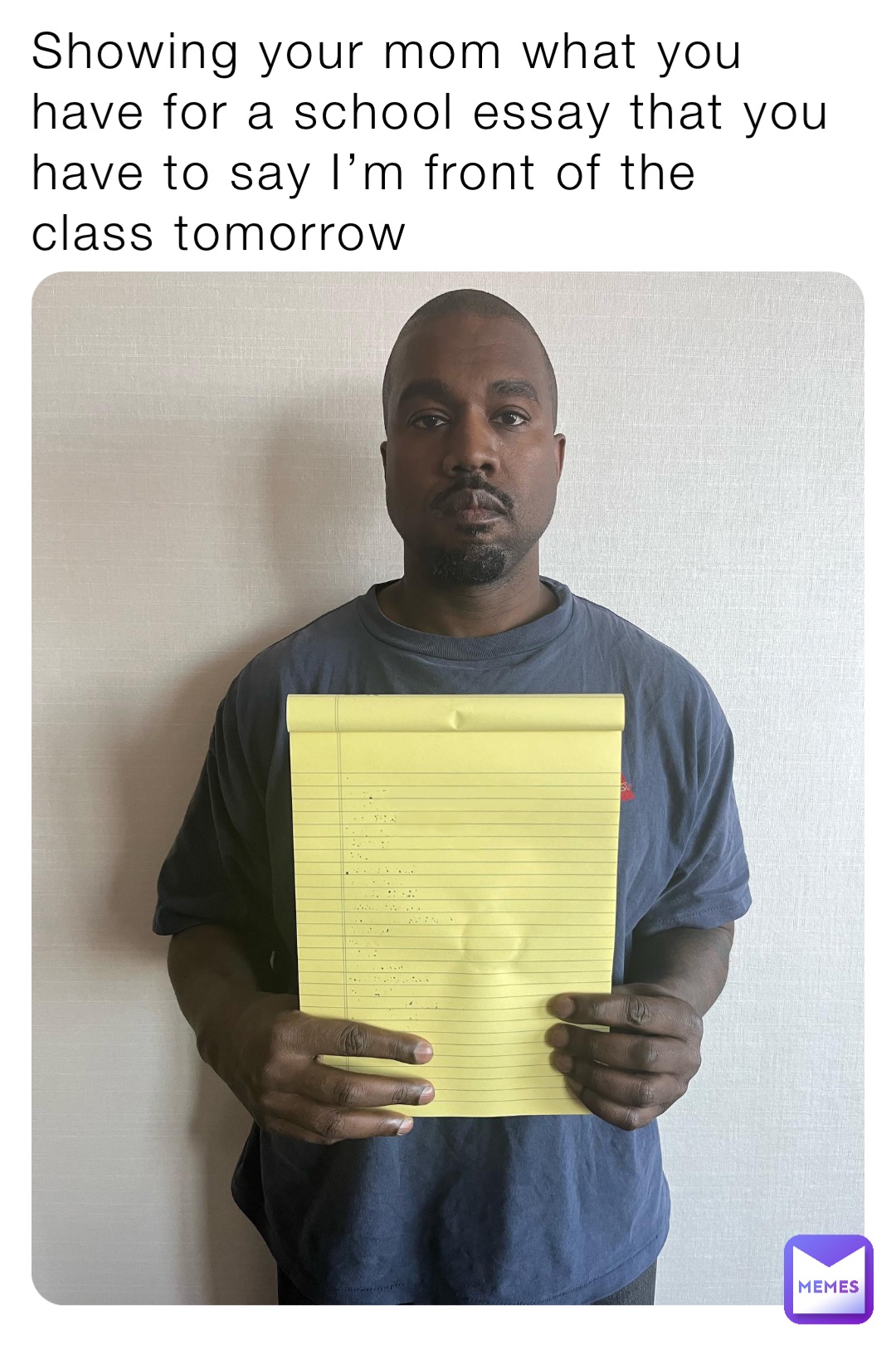 Showing your mom what you have for a school essay that you have to say I’m front of the class tomorrow