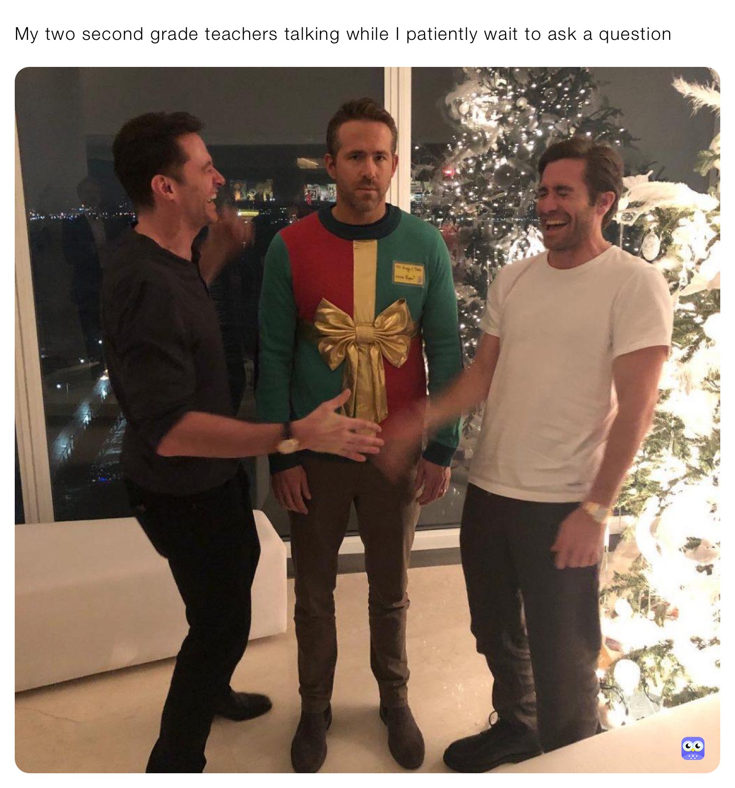 My two second grade teachers talking while I patiently wait to ask a question 