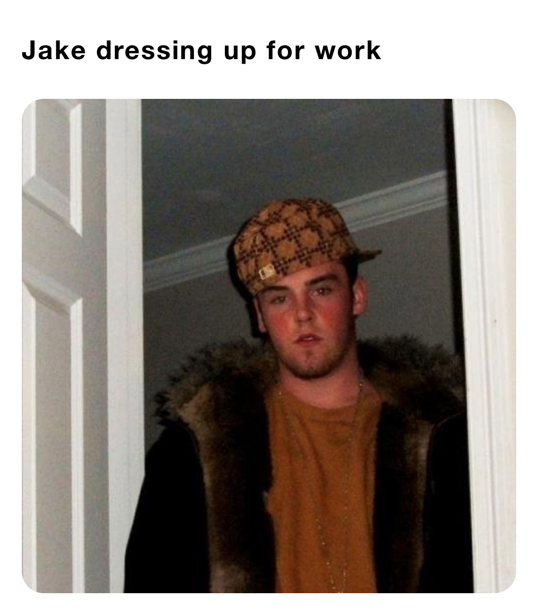 Jake dressing up for work