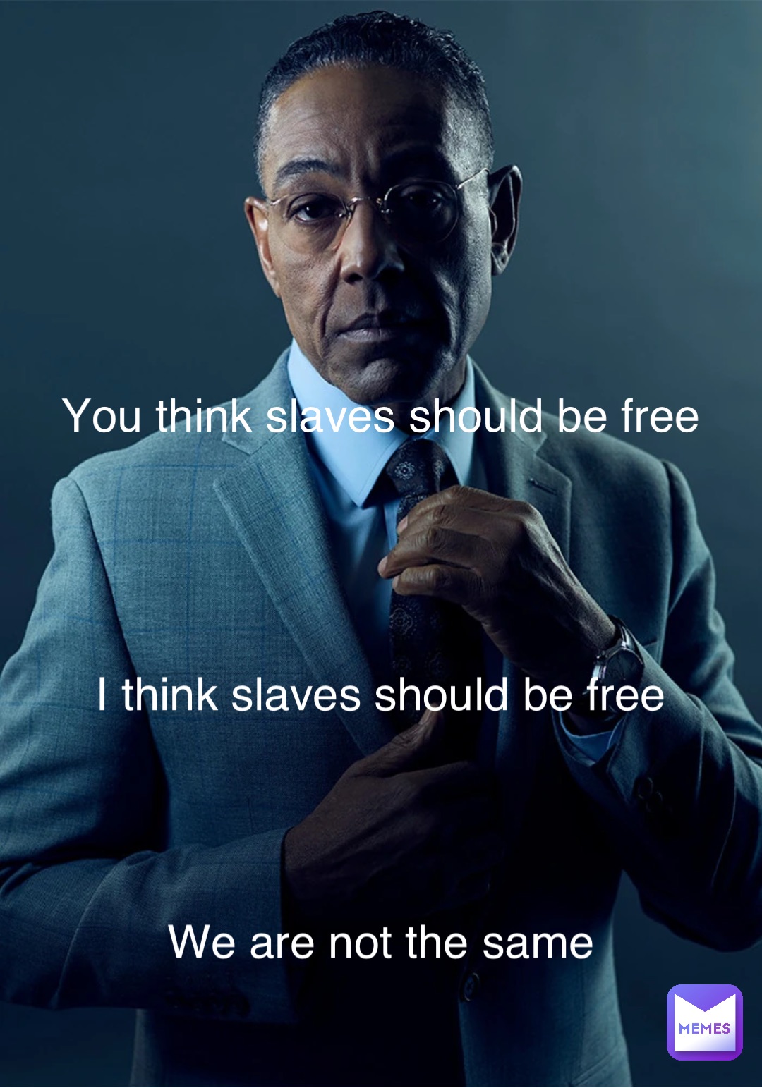 You think slaves should be free I think slaves should be free We are not the same