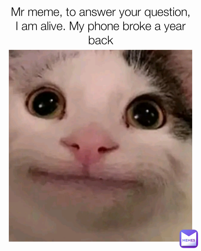 Mr meme, to answer your question, I am alive. My phone broke a year back