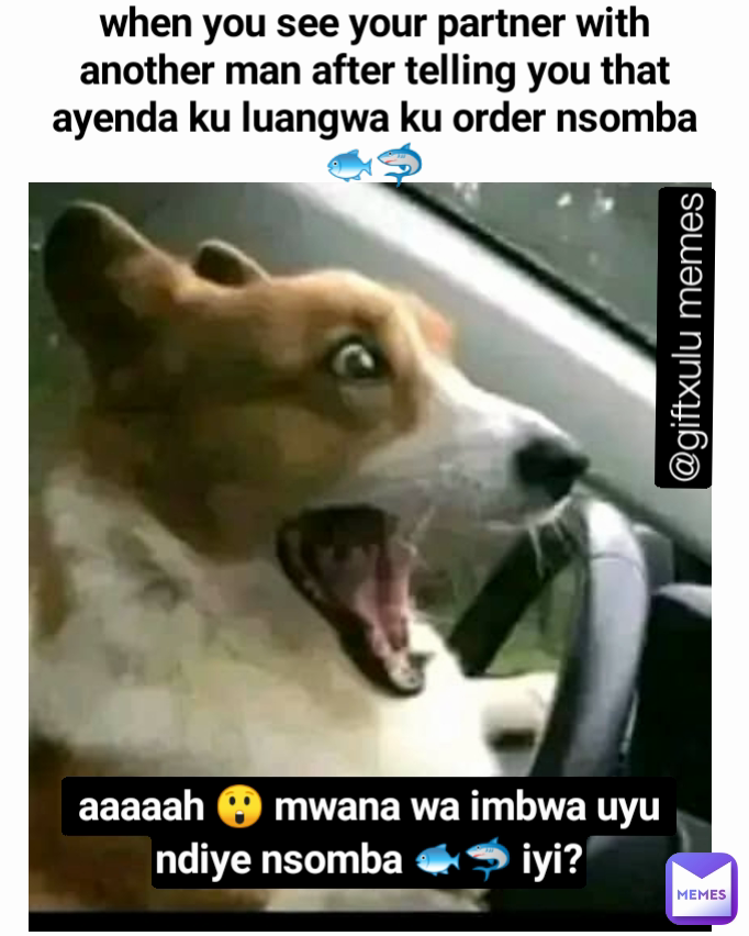 @giftxulu memes when you see your partner with another man after telling you that ayenda ku luangwa ku order nsomba🐟🦈 aaaaah 😲 mwana wa imbwa uyu ndiye nsomba 🐟🦈 iyi?