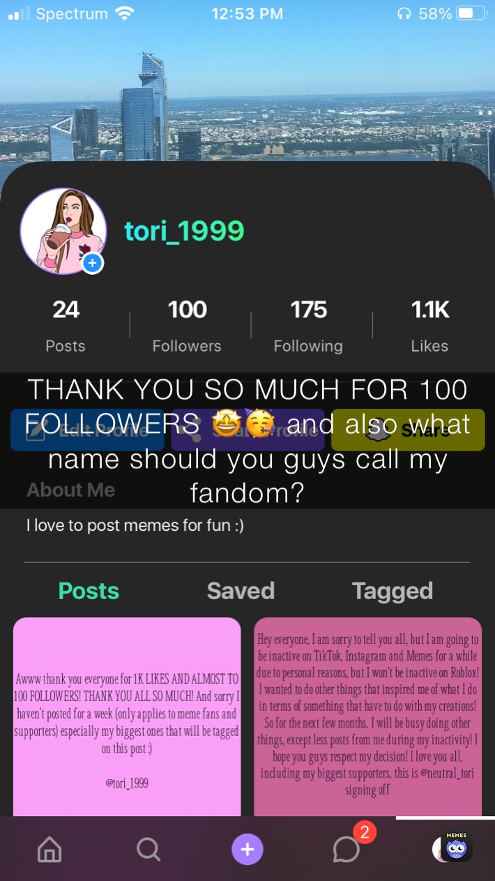 THANK YOU SO MUCH FOR 100 FOLLOWERS 🤩🥳 and also what name should you guys call my fandom?