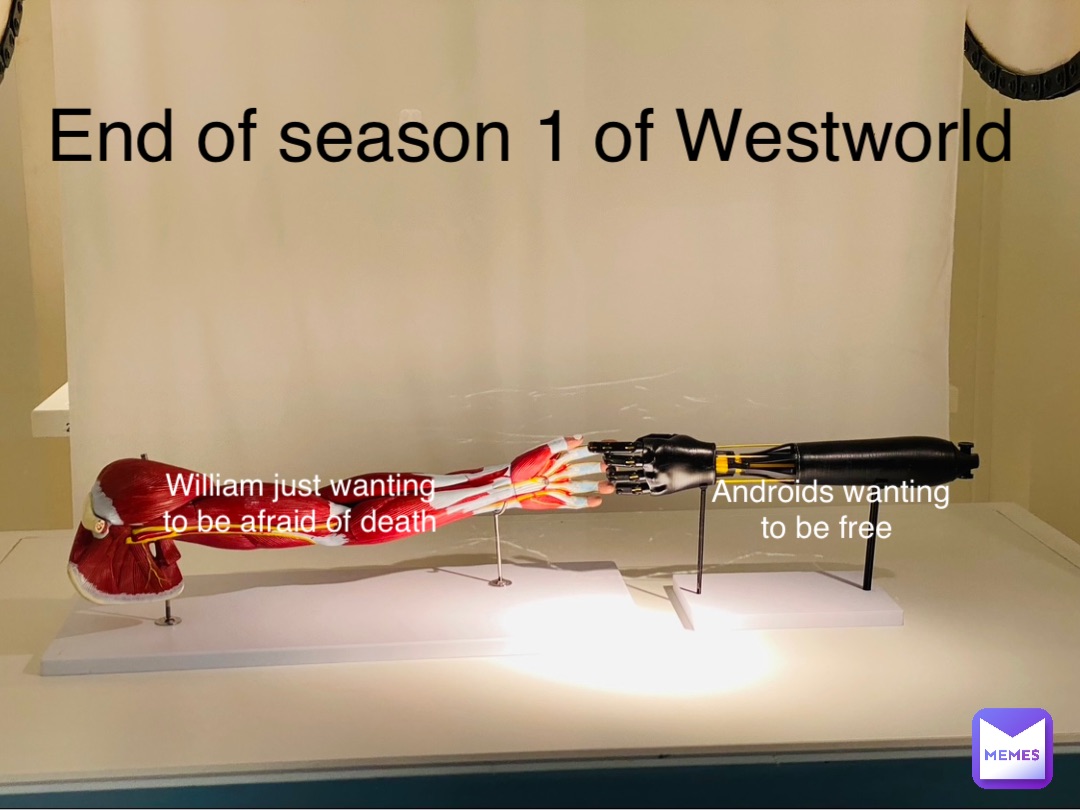 Androids wanting 
to be free William just wanting 
to be afraid of death End of season 1 of Westworld