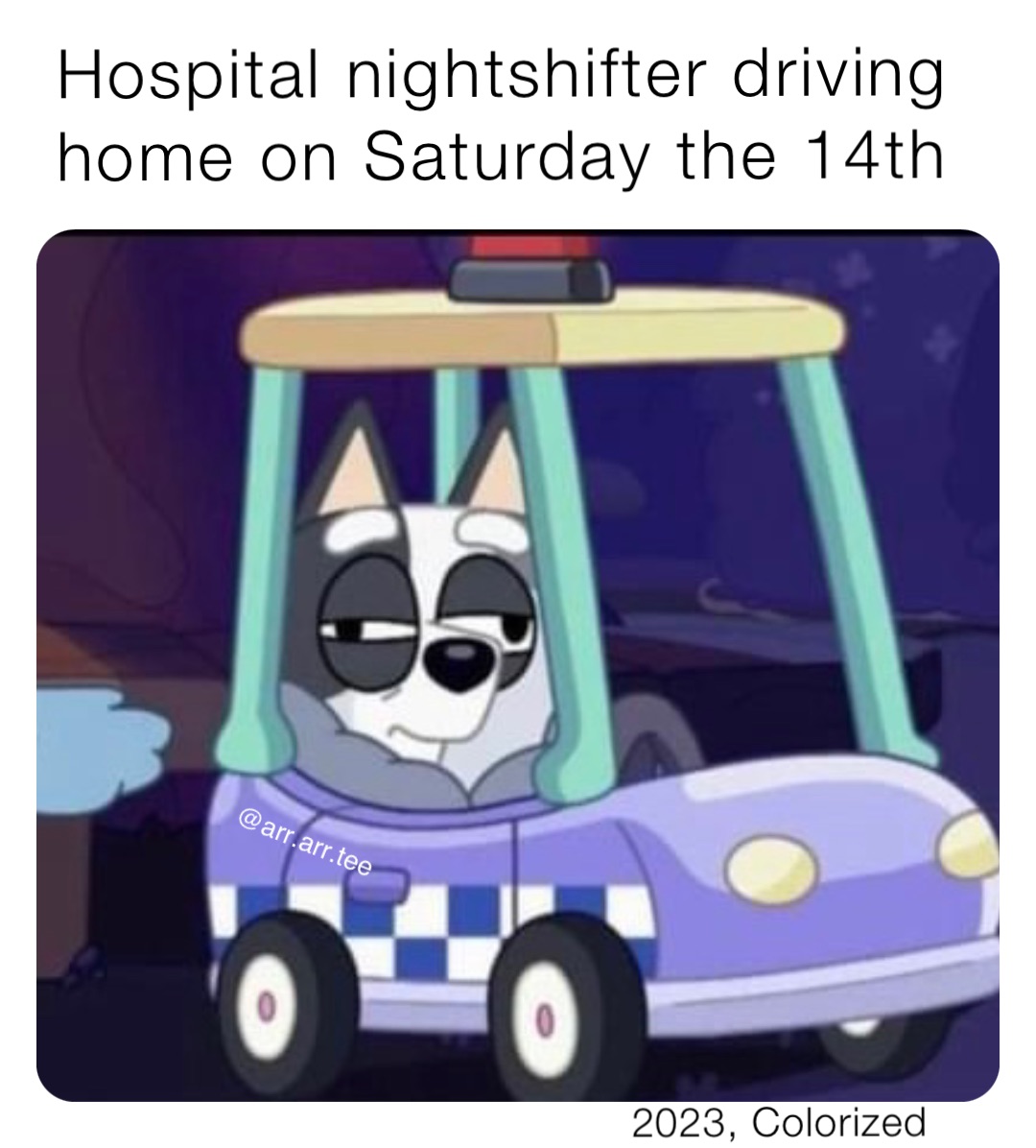 Hospital nightshifter driving home on Saturday the 14th 2023, Colorized