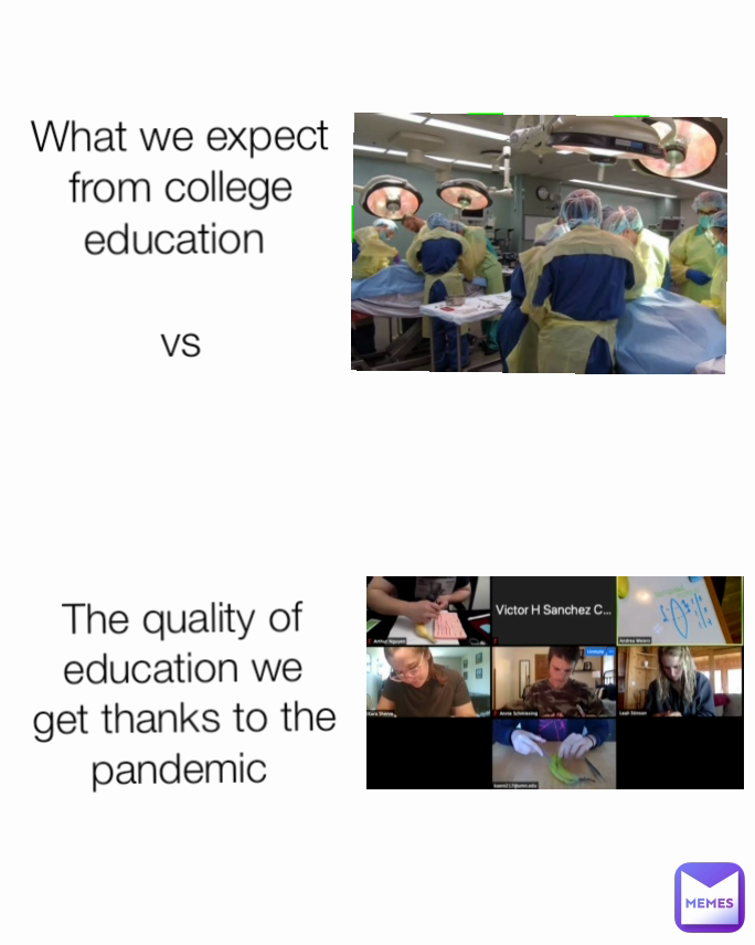 What we expect from college education 

vs The quality of education we get thanks to the pandemic 