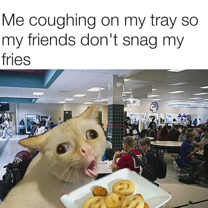 Me coughing on my tray so my friends don't snag my fries