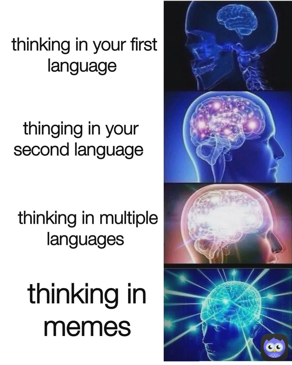 thinking in memes thinking in multiple languages  thinking in your first language  thinging in your second language 