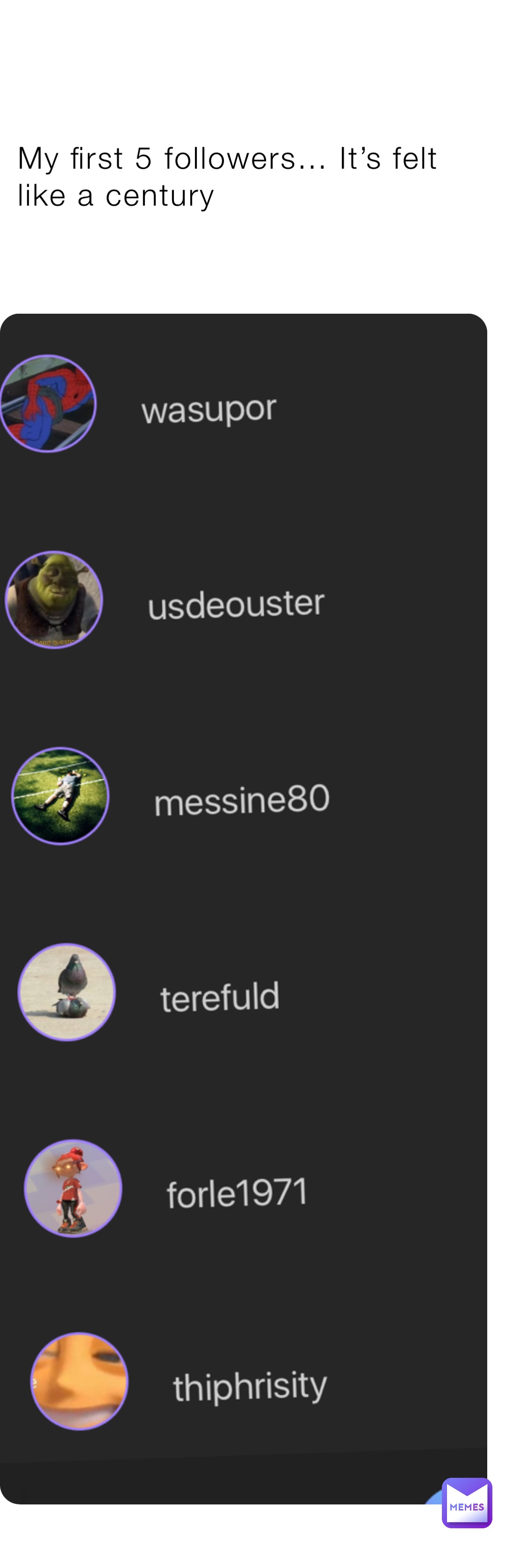 My first 5 followers… It’s felt like a century