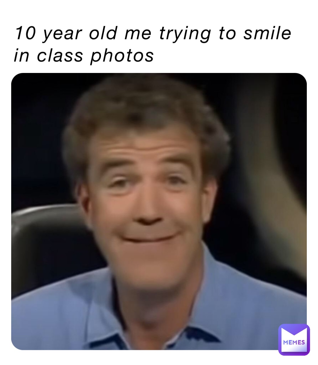 10 year old me trying to smile in class photos