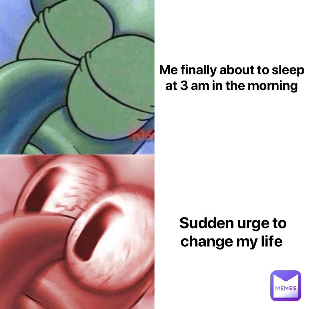 Me finally about to sleep at 3 AM in the morning Sudden urge to change my life