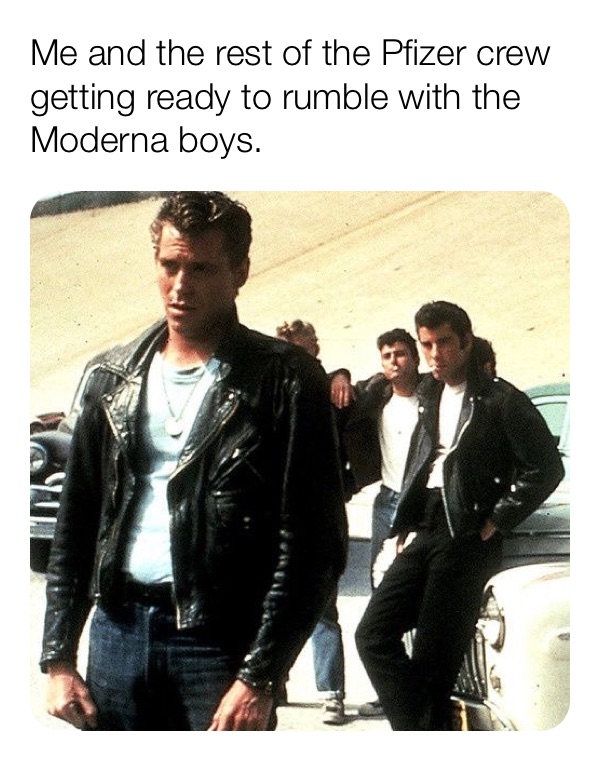 Me and the rest of the Pfizer crew getting ready to rumble with the Moderna boys.