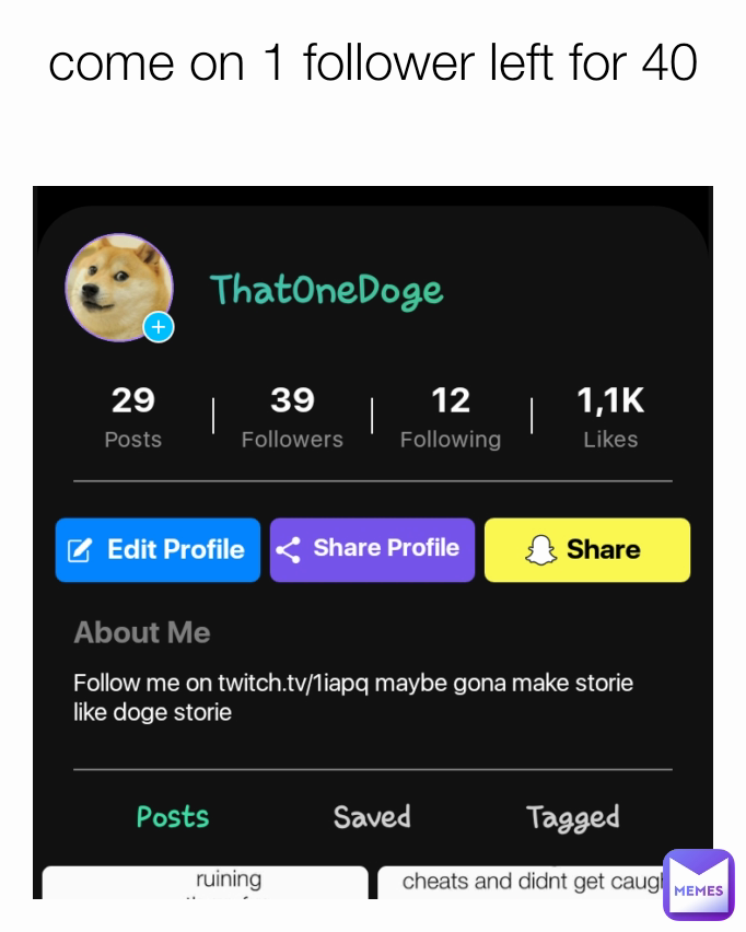 come on 1 follower left for 40
