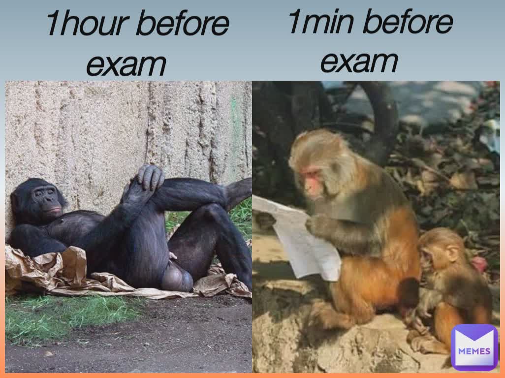 1min before exam 1hour before exam