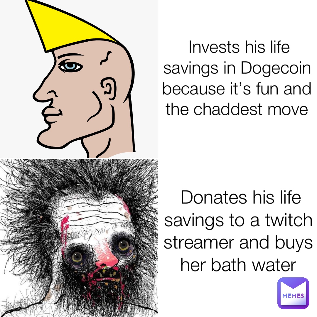 Invests his life savings in Dogecoin because it’s fun and the chaddest move Donates his life savings to a twitch streamer and buys her bath water