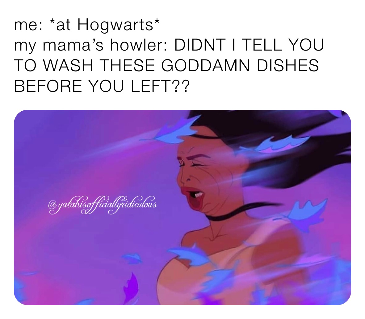 me: *at Hogwarts*
my mama’s howler: DIDNT I TELL YOU TO WASH THESE GODDAMN DISHES BEFORE YOU LEFT?? 