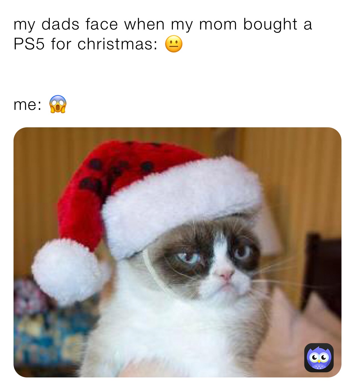 my dads face when my mom bought a PS5 for christmas: 😐 


me: 😱 