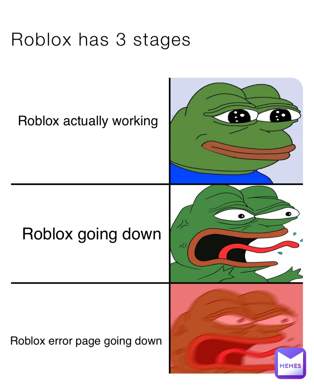 Roblox has 3 stages Roblox actually working Roblox going down Roblox error page going down