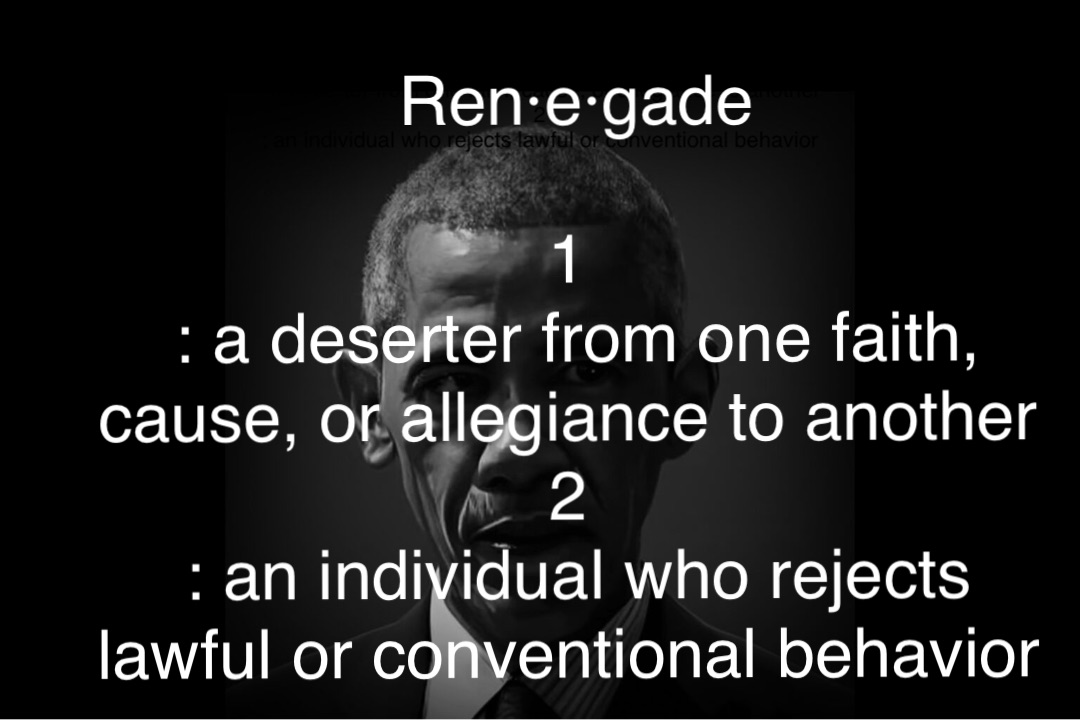 Ren·​e·​gade 
1
: a deserter from one faith, cause, or allegiance to another
2
: an individual who rejects lawful or conventional behavior Ren·​e·​gade 

1
: a deserter from one faith, cause, or allegiance to another
2
: an individual who rejects lawful or conventional behavior