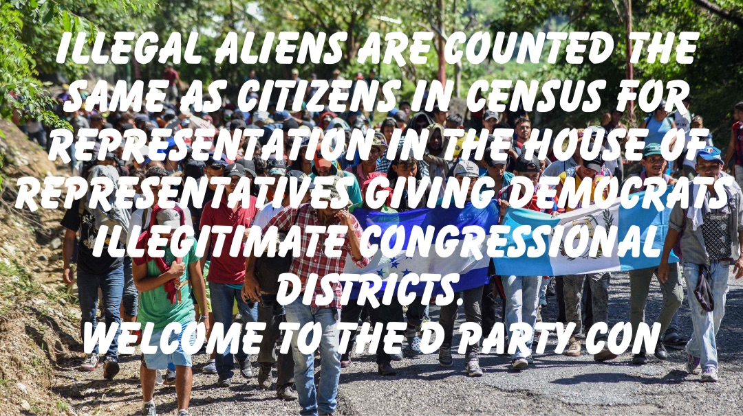 Illegal Aliens are counted the same as citizens in Census for Representation in the House of Representatives Giving Democrats Illegitimate Congressional Districts.
Welcome to the D Party Con