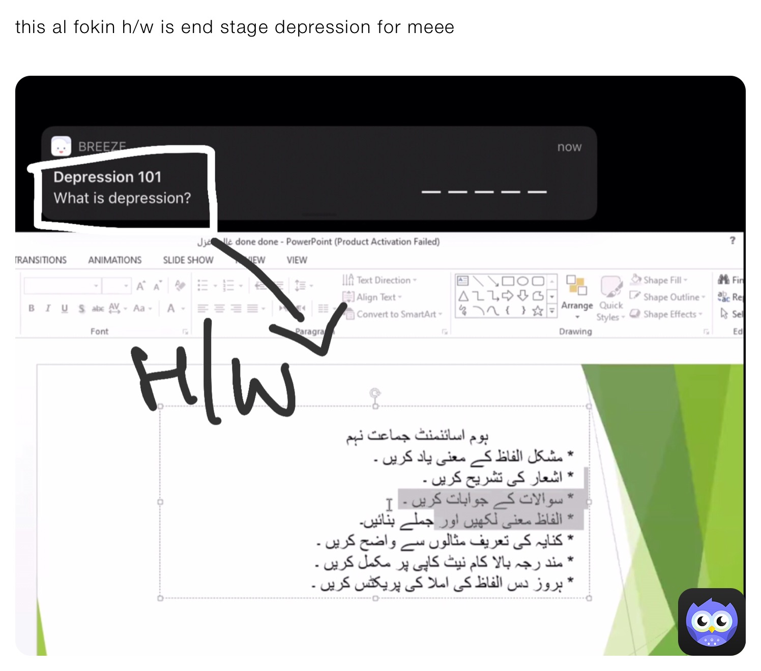this al fokin h/w is end stage depression for meee
