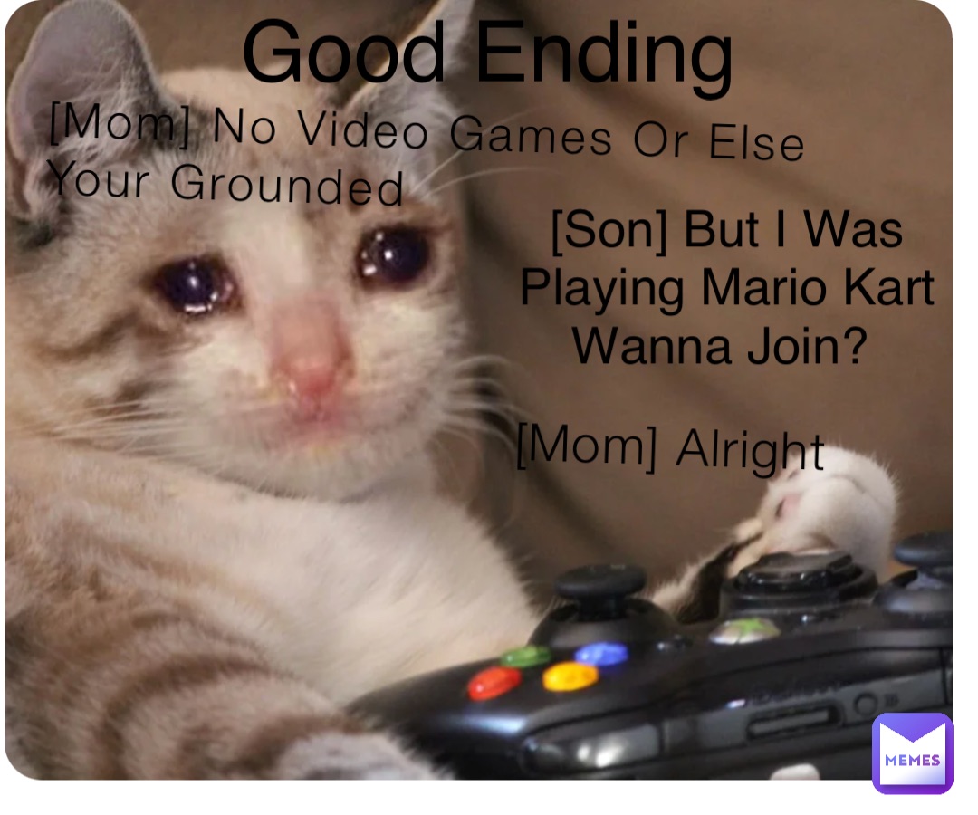 [Mom] No Video Games Or Else Your Grounded [Son] But I Was Playing Mario Kart Wanna Join? [Mom] Alright Good Ending