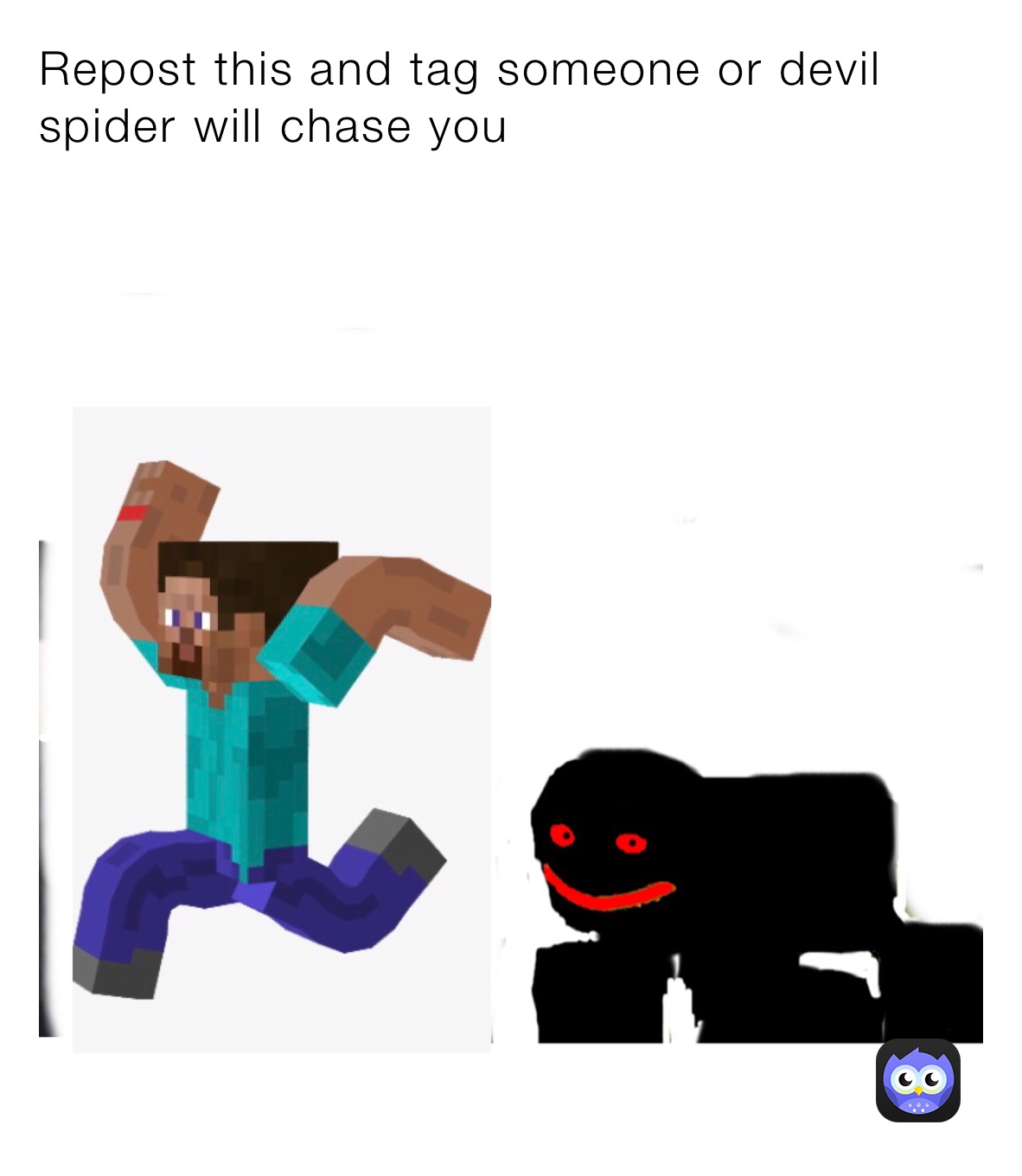Repost this and tag someone or devil spider will chase you 