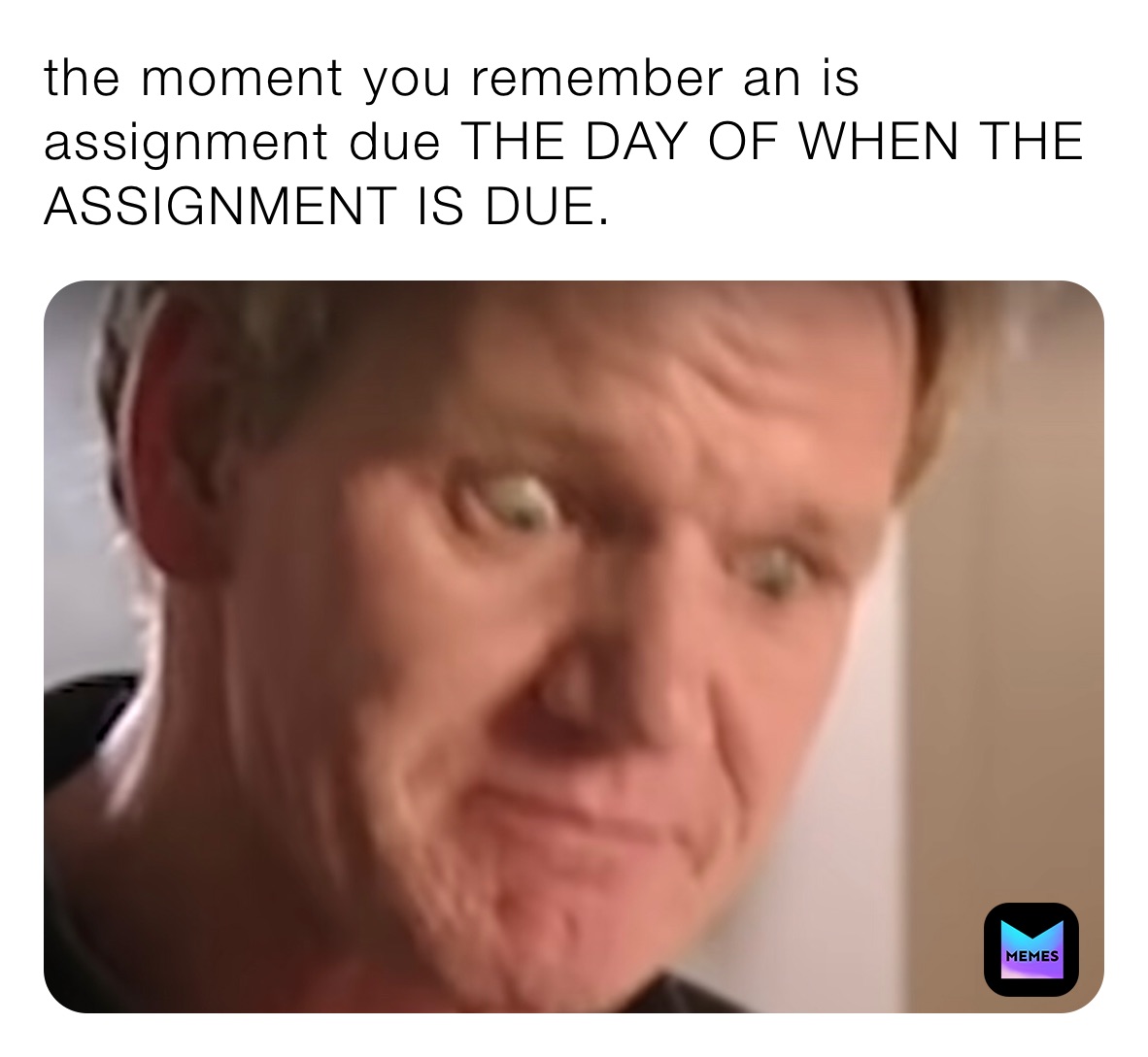 the moment you remember an is assignment due THE DAY OF WHEN THE ASSIGNMENT IS DUE.