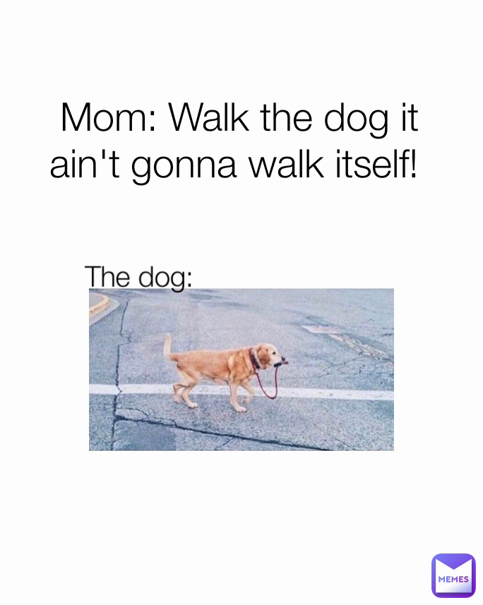 Mom: Walk the dog it ain't gonna walk itself!  The dog: