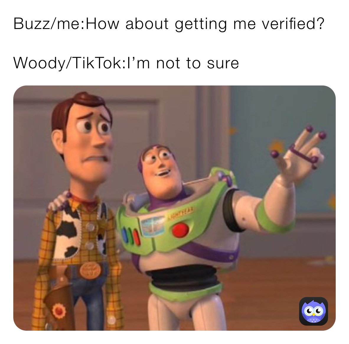 Buzz/me:How about getting me verified?

Woody/TikTok:I’m not to sure