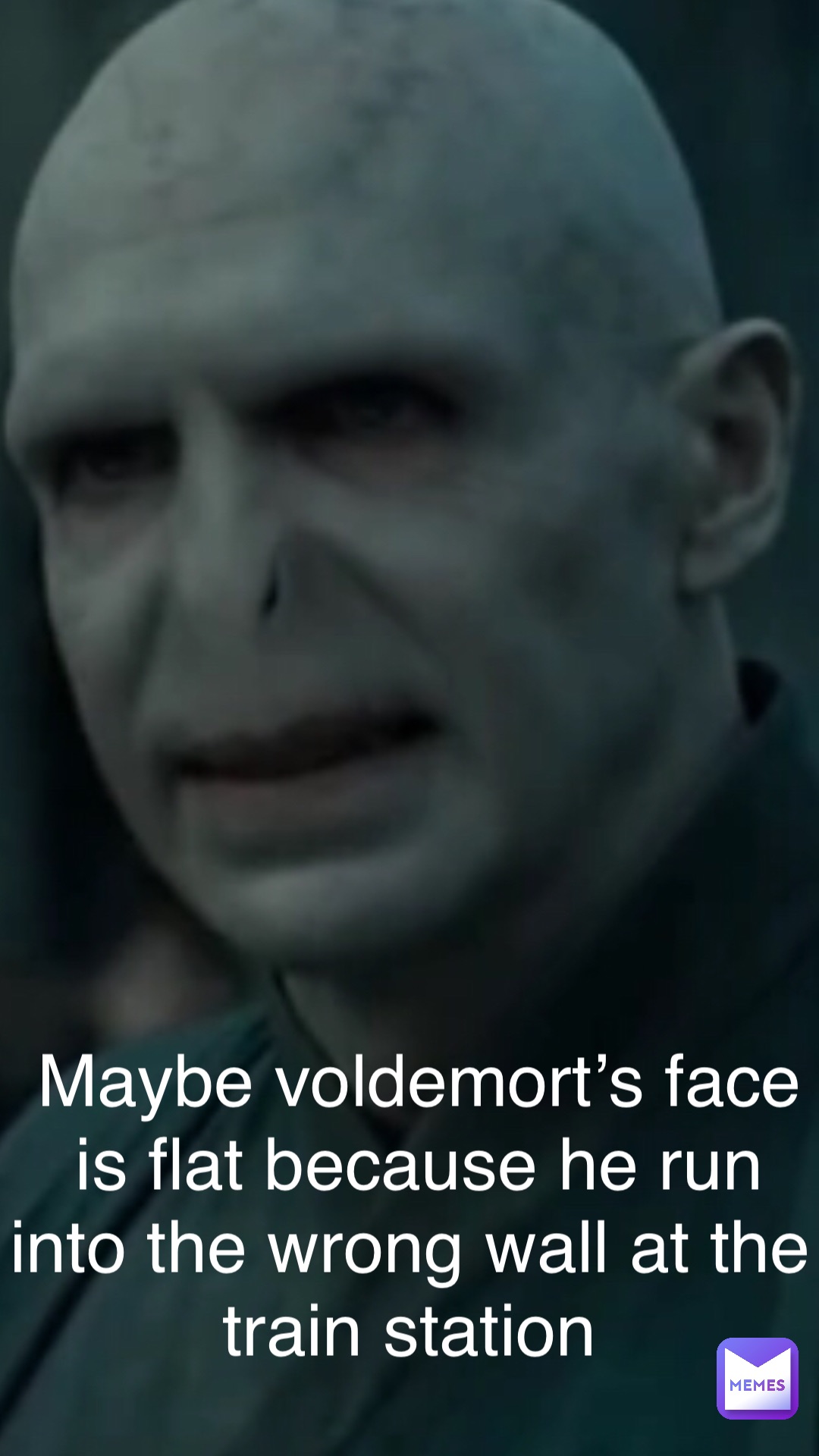 Maybe Voldemort’s face is flat because he run into the wrong wall at the train station