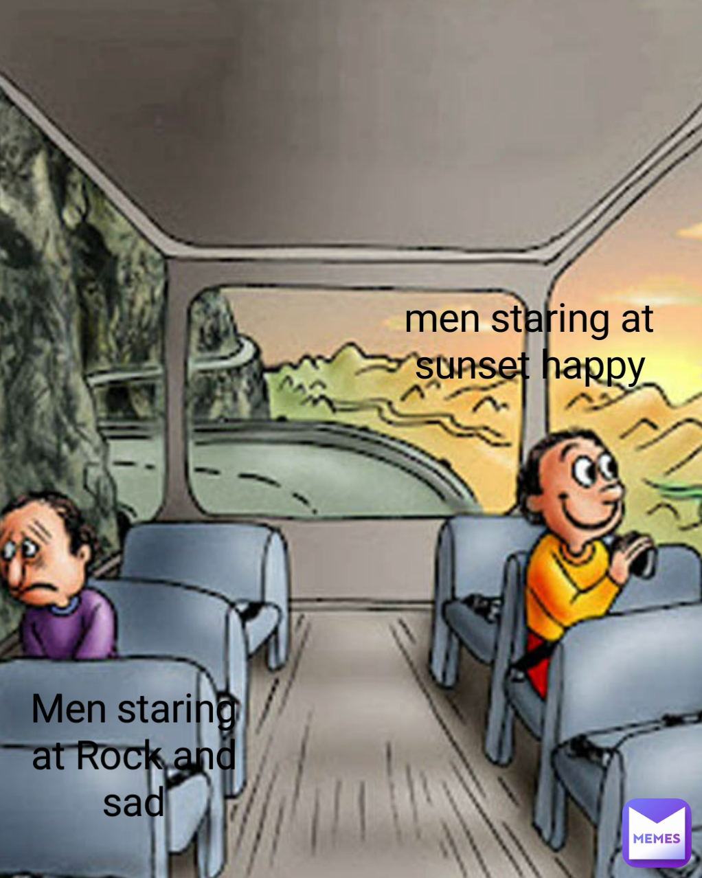 men staring at sunset happy Men staring at Rock and sad