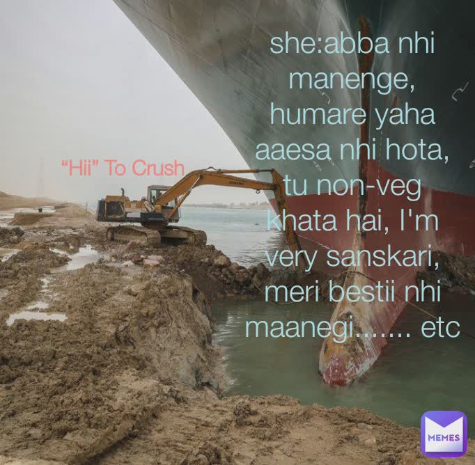 “Hii” To Crush she:abba nhi manenge, humare yaha aaesa nhi hota, tu non-veg khata hai, I'm very sanskari, meri bestii nhi maanegi....... etc