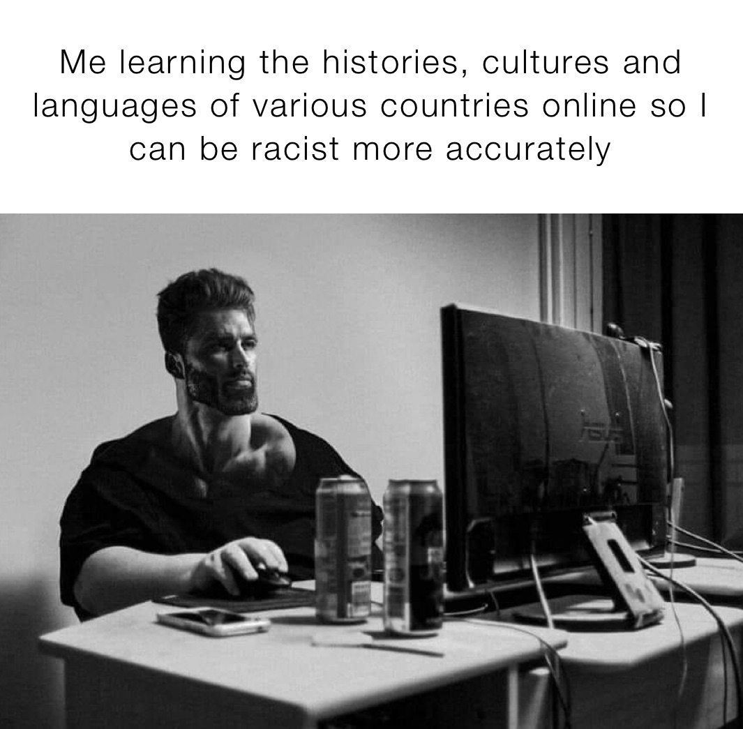Me learning the histories, cultures and languages of various countries online so I can be racist more accurately
