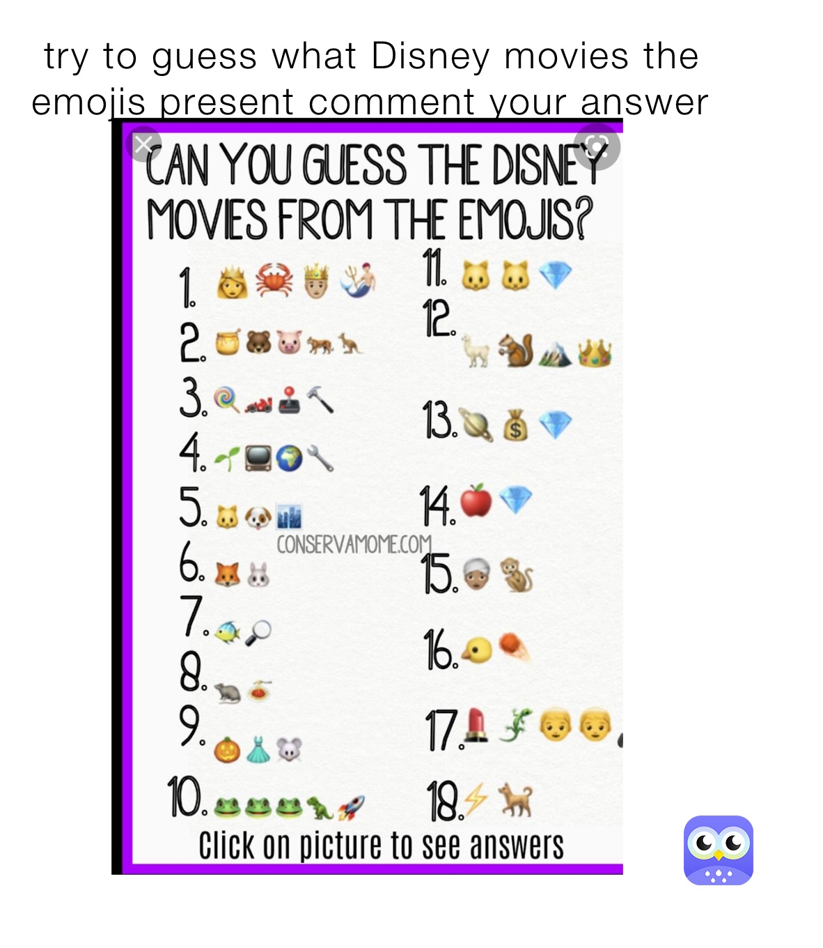  try to guess what Disney movies the emojis present comment your answer  