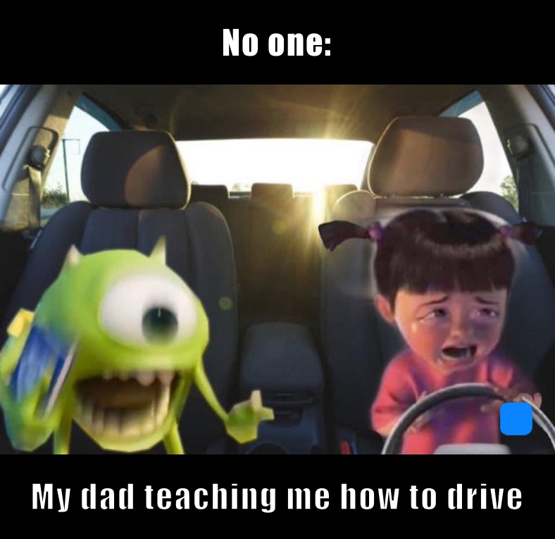No one: My dad teaching me how to drive 