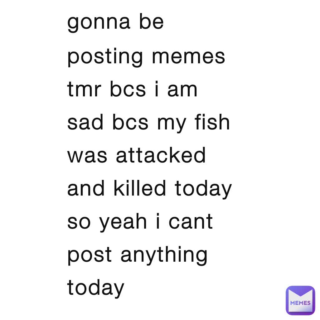 gonna be posting memes tmr bcs i am sad bcs my fish was attacked and killed today so yeah i cant post anything today